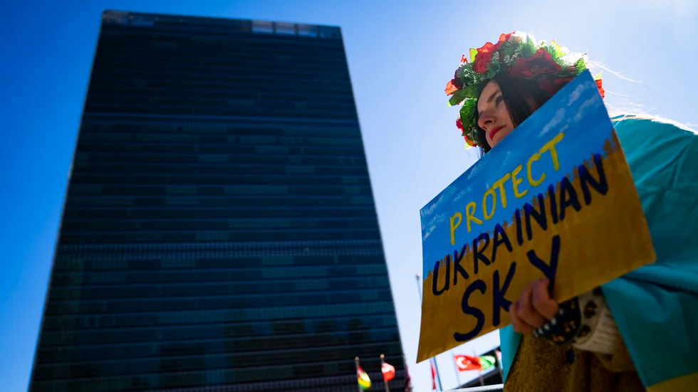 En manifestation utanför FN-byggnaden i New York under säkerhetsrådets möte i måndags.