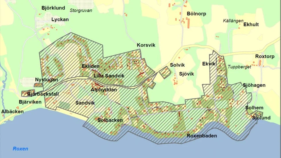 Det streckade området visar området som ska få en detaljplan.
