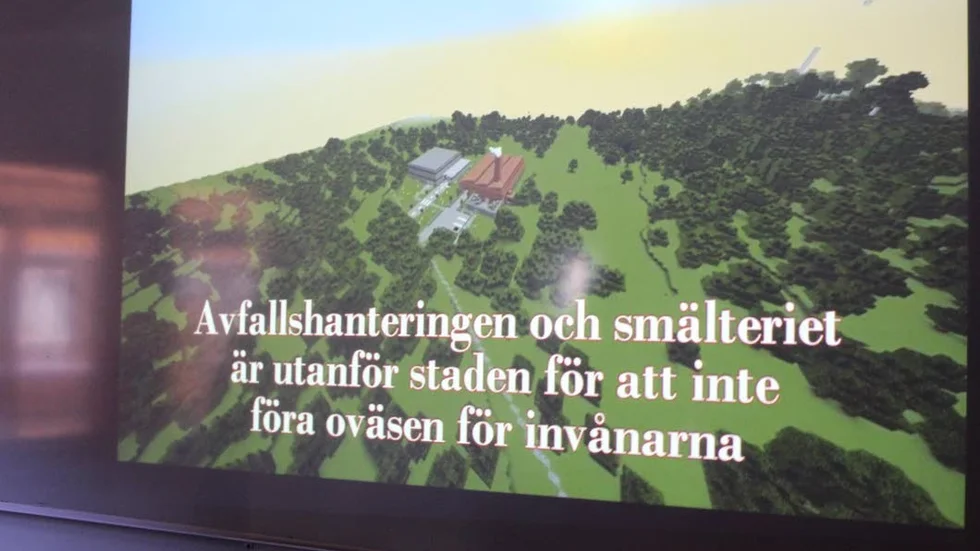 Minecraft. Eleverna har gjort en film där åskådarna får åka runt i den virtuella världen.