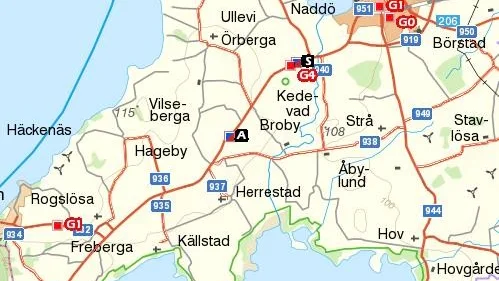 De röda är olyckor med allvarligt skadade och de svarta olyckor med dödlig utgång.