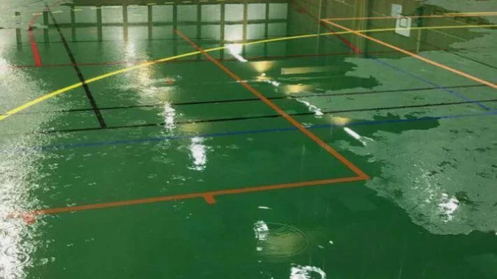 Enligt räddningtjäsnten rann det 100 liter vatten i minuten från taket i Rydshallen.