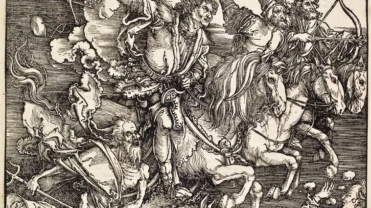 Apokalypsen. Albrecht Düeres träsnitt skildrar den yttersta dagen.