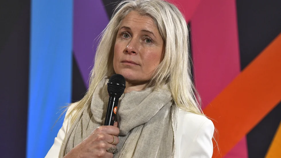 Anette Brattström, projektledare för Melodifestivalen, under en pressträff. Arkivbild.