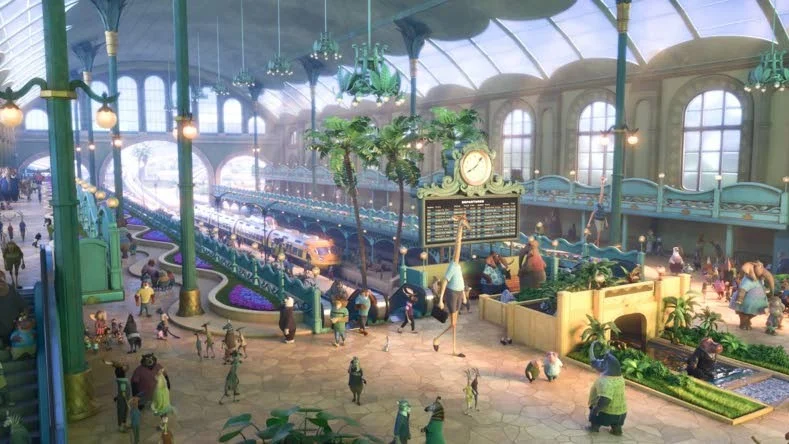 Djurstaden. I Zootropolis är allt konstruerat för att passa däggdjurens olika behov, från små gnagare till elefanter. Det märks inte minst på stadens centralstation.