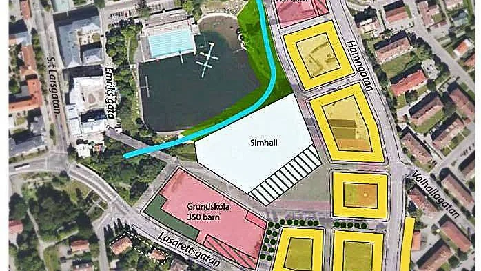 Så här ska området se ut. Söder om badet planeras Tinnerbäcken, enligt förslaget.