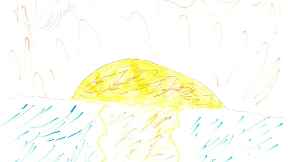 Angelina Hybinette, 7 år. "Solnedgång över vattnet".