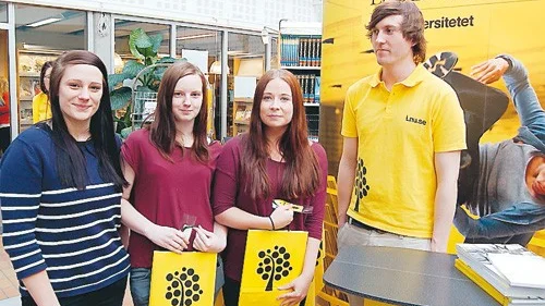 Amanda Gunnarsson, Natalie Grankvist och Emma Waernholm fick information av Linus Karlsson om Linnéuniversitetet.
