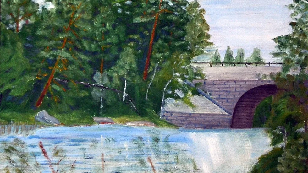 Här en målning av konstnären G. Kvarnström som visar hur Botorpsbron såg ut efter ombyggnationen på 30-talet.