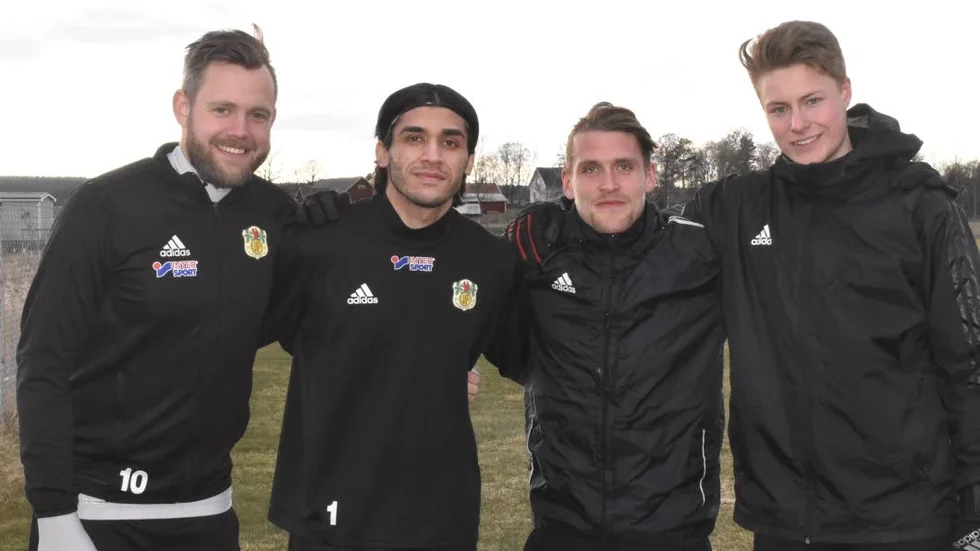 Fyra av Vimmerbys nyckelspelare i år: anfallaren Rickard Thuresson, mittfältaren Amel Komina, mittbacken Markus Ahl och målvakten Gustaf Johansson.