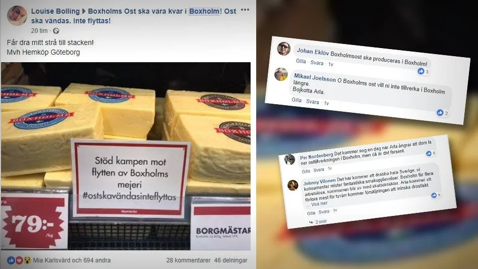 Protesterna mot Ostflytten har spridit sig utanför Boxholm. I Göteborg syns hashtaggen #ostskavändasinteflyttas i en ostdisk.