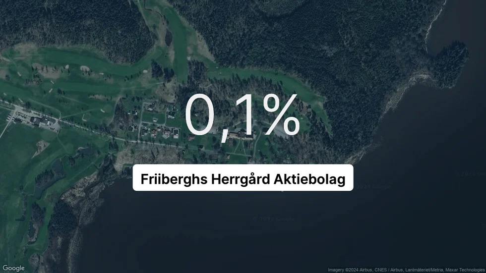 Illustrationen visar rörelsemarginalen för Friiberghs Herrgård för det senaste året. Bakgrunden är en satellitbild över företagets adress.