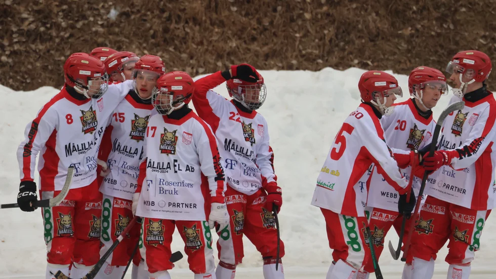 Glädje. Målilla Bandy vann toppmötet mot Åtvidaberg hemma på Venhagsvallen. 