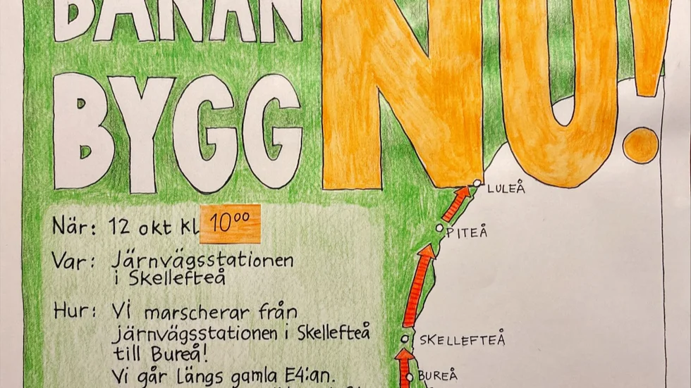 Affischen för protestmarschen, som går mellan Skellefteå och Bureå.