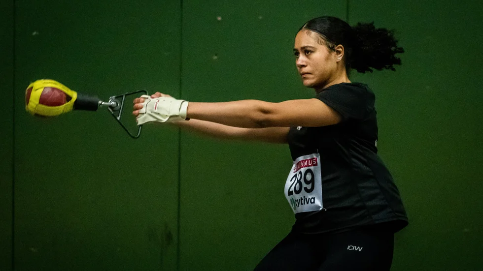 Patricia Kamga under inomhus-SM i Växjö, där hon vann guld i viktkastning.