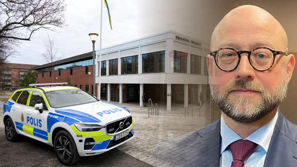 Polisen bevakade häktningsförhandlingarna när fyra män häktades misstänkta för stämpling till terroristbrott i april 2023.