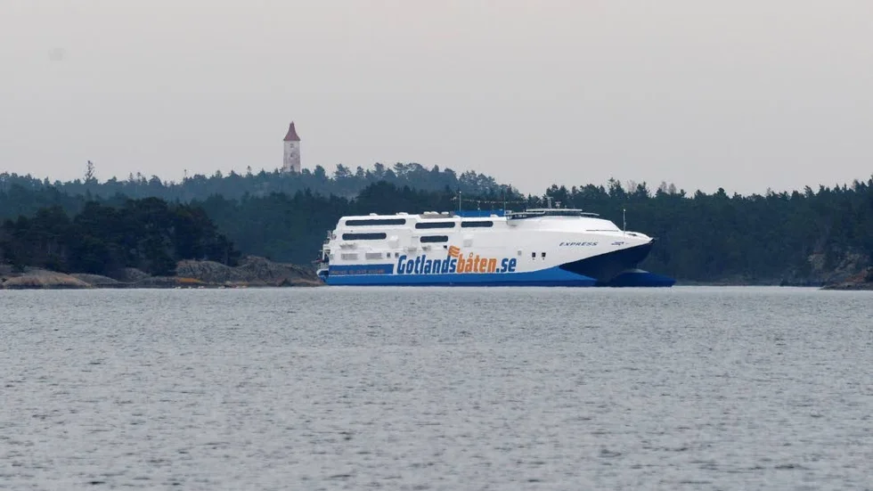 Gotlandsbåten. Färjan HSC Express anlände till Västerviks hamn lite efter klockan 18 på söndagen.