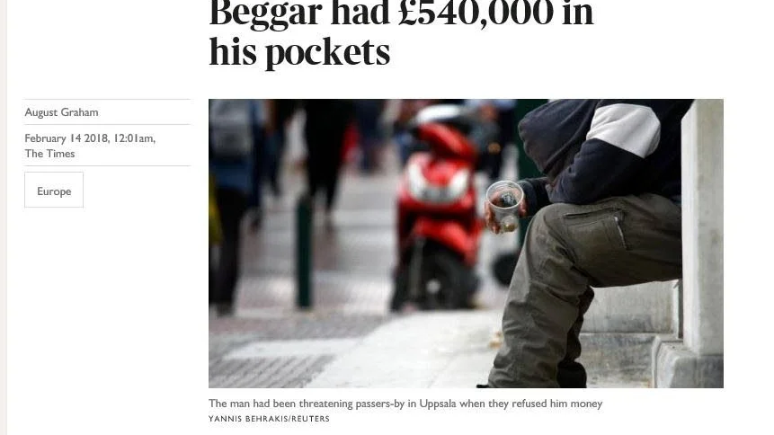 I bland annat ansedda The Times blev bildvalet till nyheten om mannen med miljonerna som tiggt pengar till en biljett vid Resecentrum helt missvisande.
