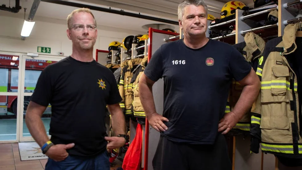 Erik Berglund och Rickard Nekby är frivilligbrandmän vid Almunge brandförsvar.
