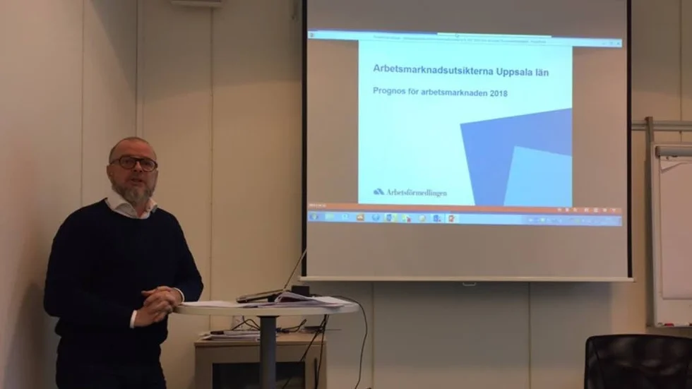 Jan-Eric Nyström, biträdande marknadschef Norra Mälardalen, presenterade prognosen för arbetsmarknaden.