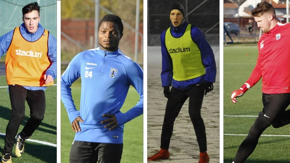 Provspelare. Deniz Yaldir,  Henry Offia, Orri Simonsson och Emil Magnusson har tränat med Sirius under hösten i hopp om att få ett allsvenskt kontrakt.