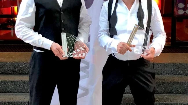 Uppsalafilmarna Andreas Norin, Sverker Johansson och Henrik Skarstedt (ej i bild) vann filmpris i Hamburg.