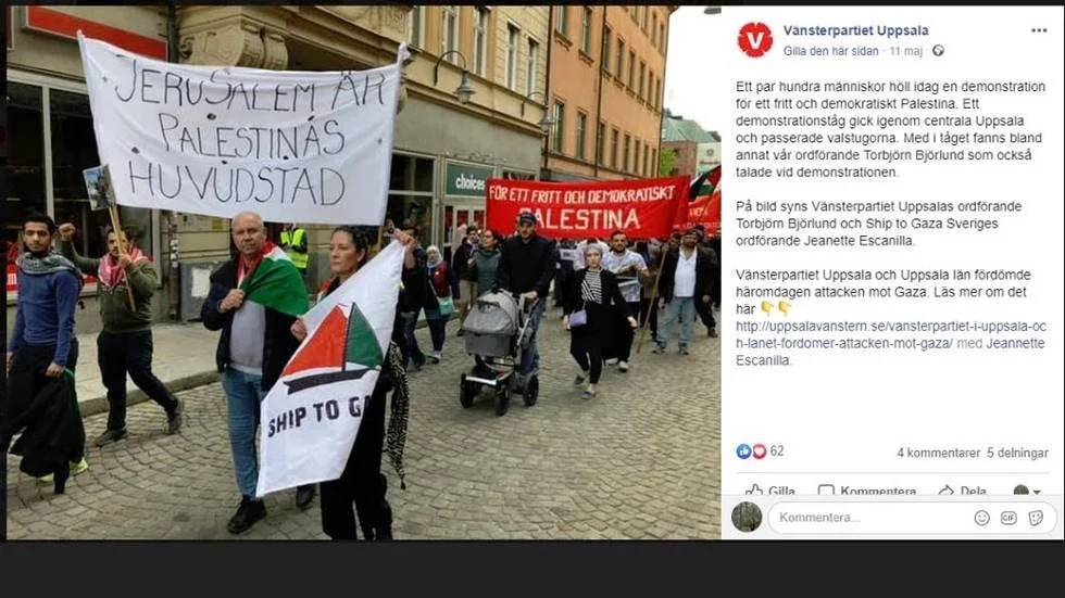 Torbjörn Björlund (V) under en manifestation till stöd för Palestina.