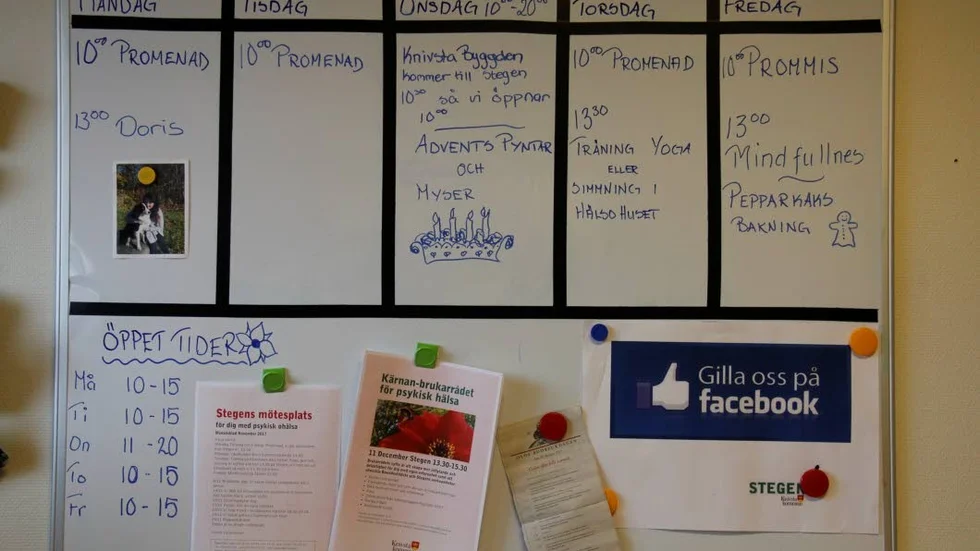 Anslagstavlan med veckans aktiviteter.