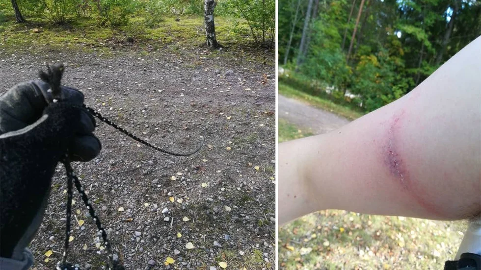 Skadades. Den 20-åriga Uppsalabon körde rakt in i repet som var uppspänt över vägen.