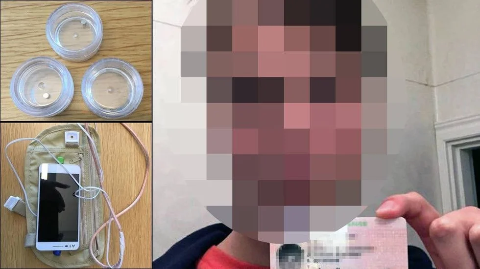 22-åringen från Luleå togs på bar gärning med "fuskpaketet" på sig: En modifierad mobiltelefon, ett halsband som fungerade som en magnetspole och pyttesmå magneter som lagts mot trumhinnan i örat.