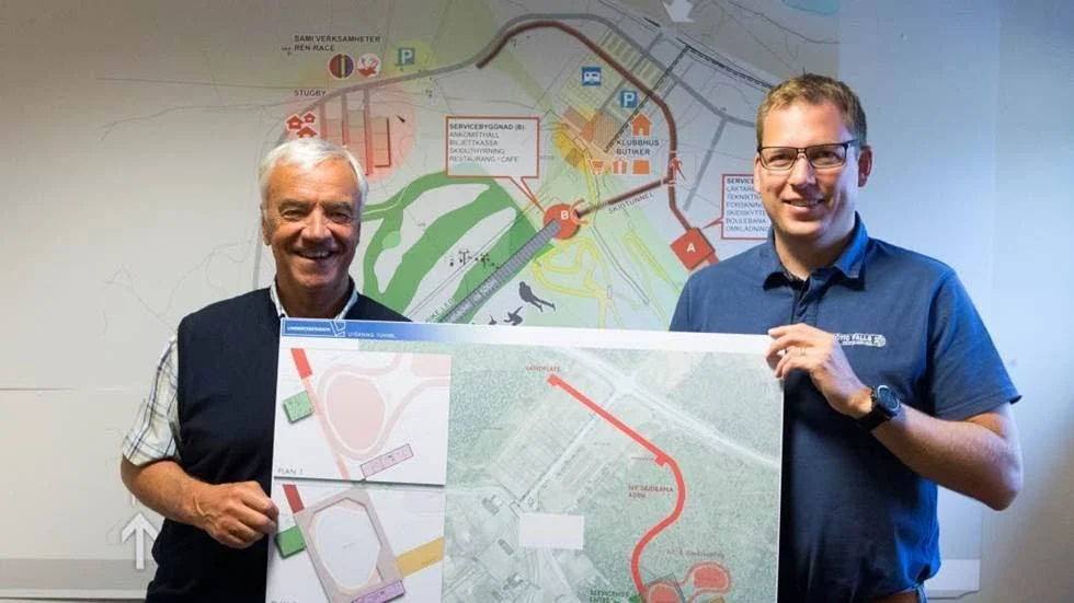 Staben. Erik Lindbäck, Darkathlon AB samt Jonas Jalar, vd Arctic falls presenterade på tisdagen den planerade satsningen på skidstadion för 100 miljoner kronor.