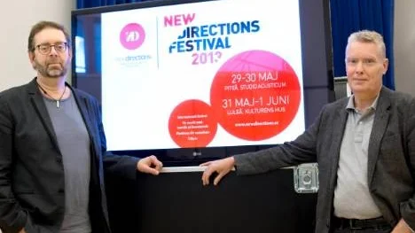 I dag presenterades artisterna som kommer till festivale New Directions. Tomas Isacsson, Norrbotten Neo och Odd Sneggen, konstnärlig ledare för festivalen stod för presentationen.