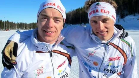 Martin Bergström, till vänster, och Johan Westerlund, Piteå Elit, blev sexa i teamsprinten.