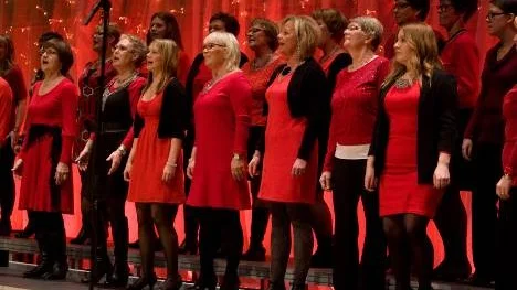 Ainos Änglar gillade läget och sjöng "Hej mitt vinterland" medan snön yrde utanför Acusticum.
