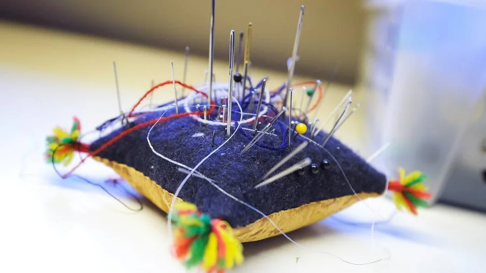 Nålar är verktygen. Britta Marakatt-Labba är textilkonstnär. Broderi är hennes uttrycksform.