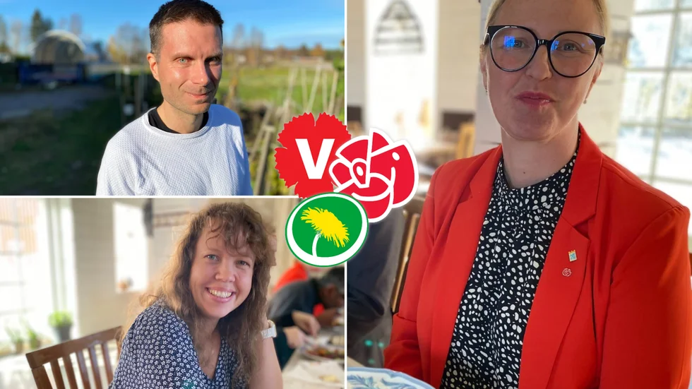 Luleås nya politiska styre? S, V och MP fortsätter dialogen för att få tillstånd ett majoritetssamarbete. På bilden. Mattias Karvonen, ny gruppledare för V, Evelina Rydeker (MP) samt kommunalråd Carina Sammeli (S). 