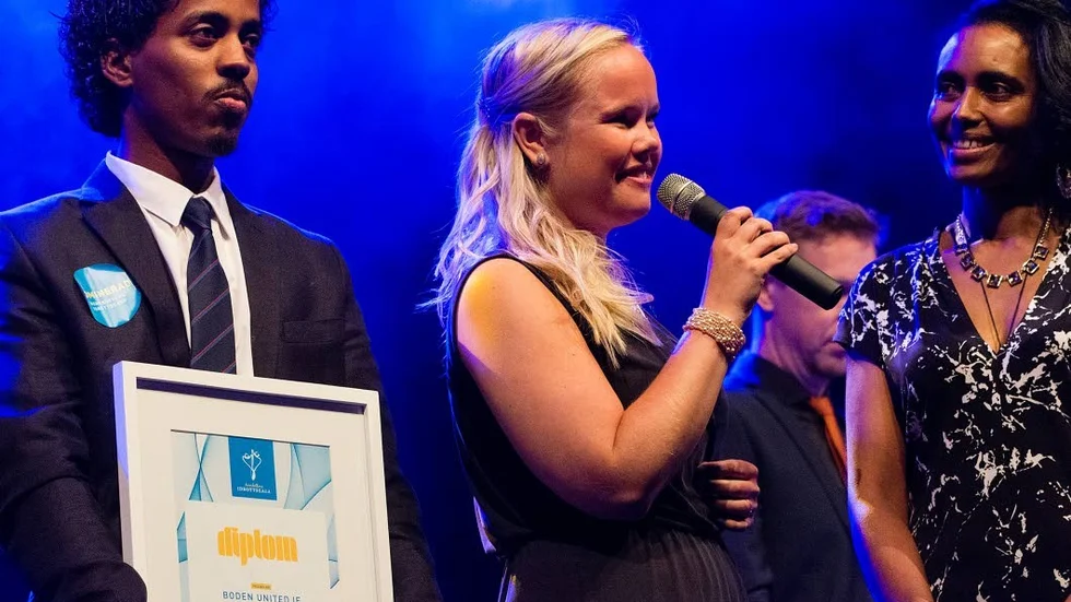 Boden Uniteds initiativtagare Marie-Louise Dahlberg var rörd över att gå upp på scenen och ta emot pris.