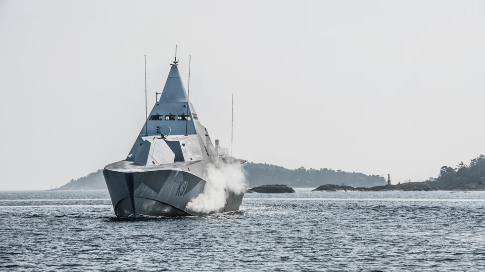 Korvetten HMS Visby övar ubåtsjakt i Stockholms skärgård. Arkivbild.