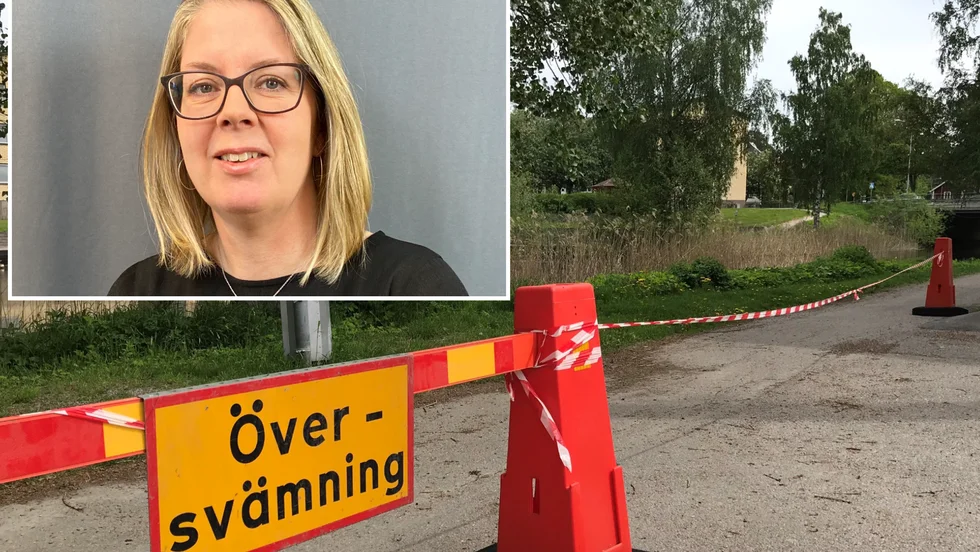 Fortsatt rasrisk utmed Vingåkersån. Kommunen varnar för att gå innanför avspärrningarna. "Vi behöver ha respekt för att det är avspärrat", säger Elin Höghielm.