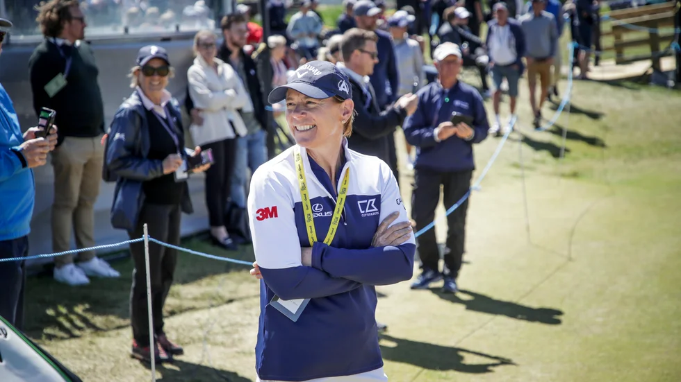 Tävlingsvärden Annika Sörenstam var glad – trots att hon inte kvalificerade sig för spel under lördagen och söndagen.