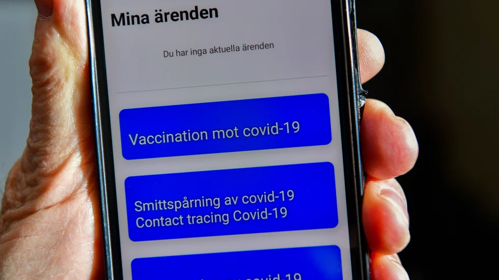 Region Stockholms app Alltid öppet där man bokar tid för covid-vaccination. Arikvbild.