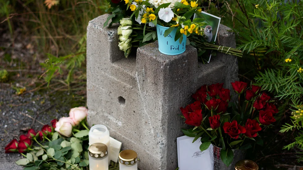 UMEÅ 20190716
Blommor utanför grindarna till fallskärmsklubben i Umeå, två dagar efter den flygolycka där nio personer omkom.
Foto: Erik Abel / TT / Kod 10470