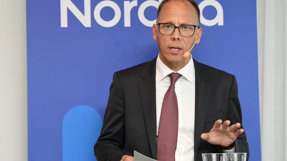 Storbanken Nordea, med Frank Vang-Jensen som vd, rapporterar kvartalsrapport. Arkivbild