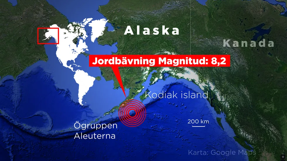 Skalvet inträffade i södra Alaska.