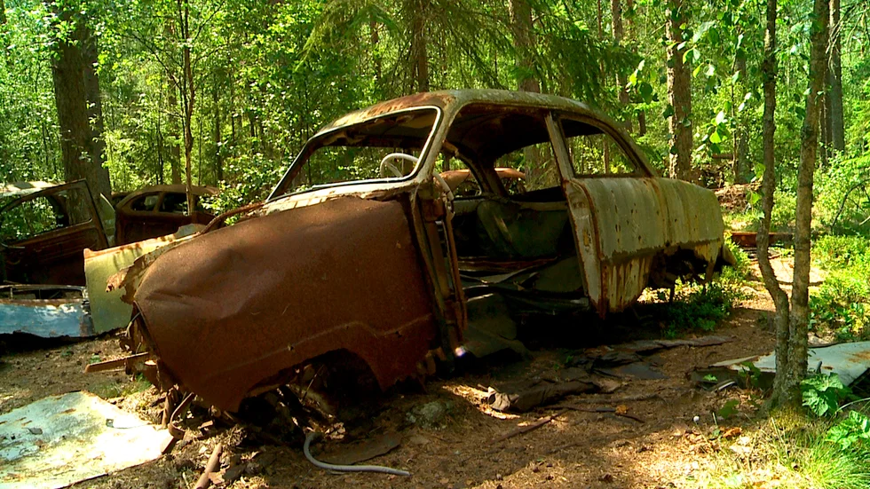 Bilvrak som det på bilden kan utgöra en potentiell miljöfara och även skaderisk.