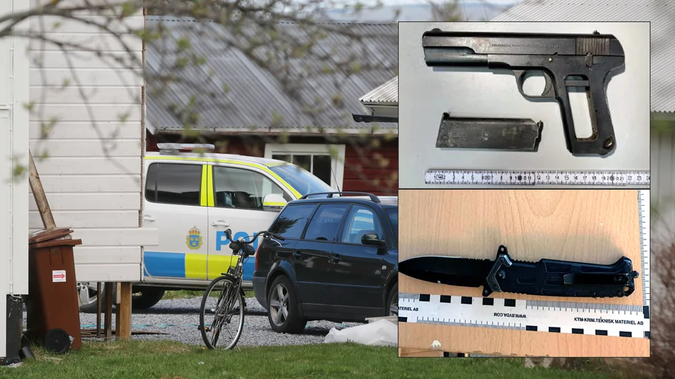 I den misstänktes villa utanför Piteå hittades ett skjutvapen, narkotika och en större mängd kontanter. I bilen låg en kniv.