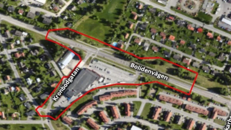 Inom röd ram syns området som får ny detaljplan.