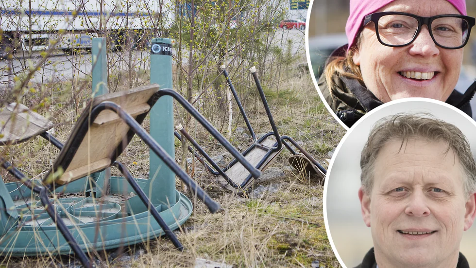 Hanna Brisander och Stefan Jansson tycker till om nedskräpningen på Lövåsen. 