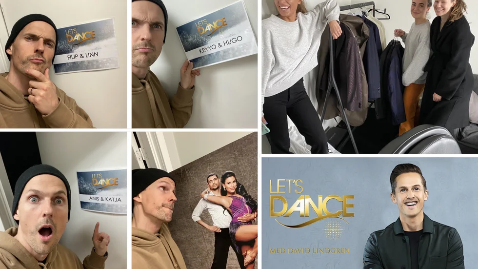 David Lindgren saknar Michel och Jasmin – men ser med spänning fram emot vilka som tar finalplatserna. Sara Biderman och assistenterna Sara och Clara hjälper David med kläderna.