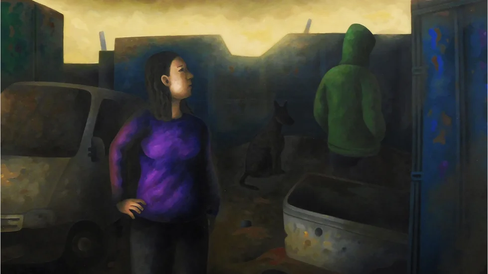 "In the yard". Målning av Michael Vågsten.