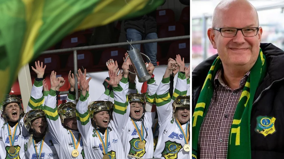Skutskärs damer under segern i SM-bandyfinal 2018. Porträttbild på klubbens ordförande Sören Sandström. 